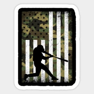 Baseball Player Camo American US Flag Patriotic 4th of July Sticker